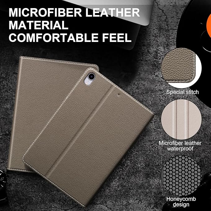 Case for iPad mini 7 (A17 Pro) 2024, iPad mini 6th Generation 2021, Leather Protective Shockproof Smart Cover Adjustable Stand - Auto Wake/Sleep and Multiple View Angles, Gray Brown