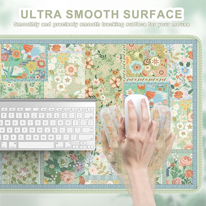 HAOCOO Green Desk Matt for Desktop, Desk Mat for Keyboard and Mouse, Non-Slip Desk Mouse Pad with Stitched Edges, Water-Resistant XL Mouse Pad for Women Office Decor