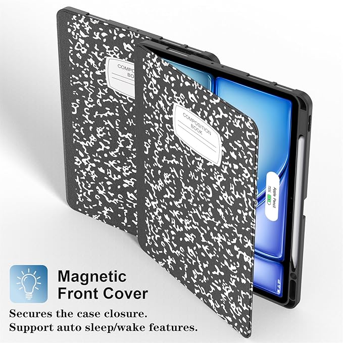 Supveco Case for iPad Air 13 Inch (M3) 2025/(M2) 2024 with Pencil Holder,Premium Folio Stand Case with Soft TPU Back Cover,and Auto Wake/Sleep-Book