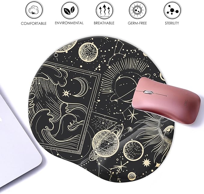 Ergonomic Mouse Pad with Wrist Support,Cute Mouse Pads with Wrist Rest,Comfortable Mouse Pad for Home Office Gaming Work Computers Laptop,Pain Relief with Non-Slip PU Base (Mysterious Galax)