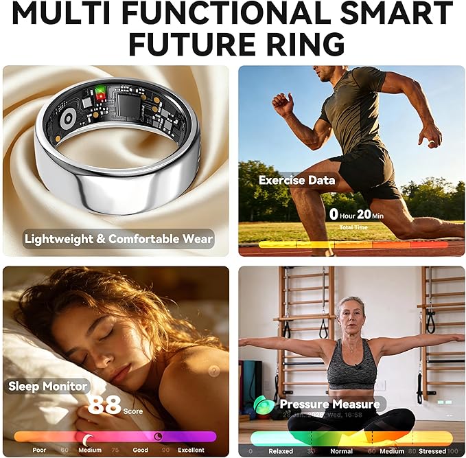 Smart Ring for Women Men,Fitness Tracker Ring,Heart Rate,Blood Oxygen,Step Tracker,Sleep Tracker,Meditation Assistance,No Subscription Fee,IP68 Waterproof Smart Ring for iphone&Android(Black 11)