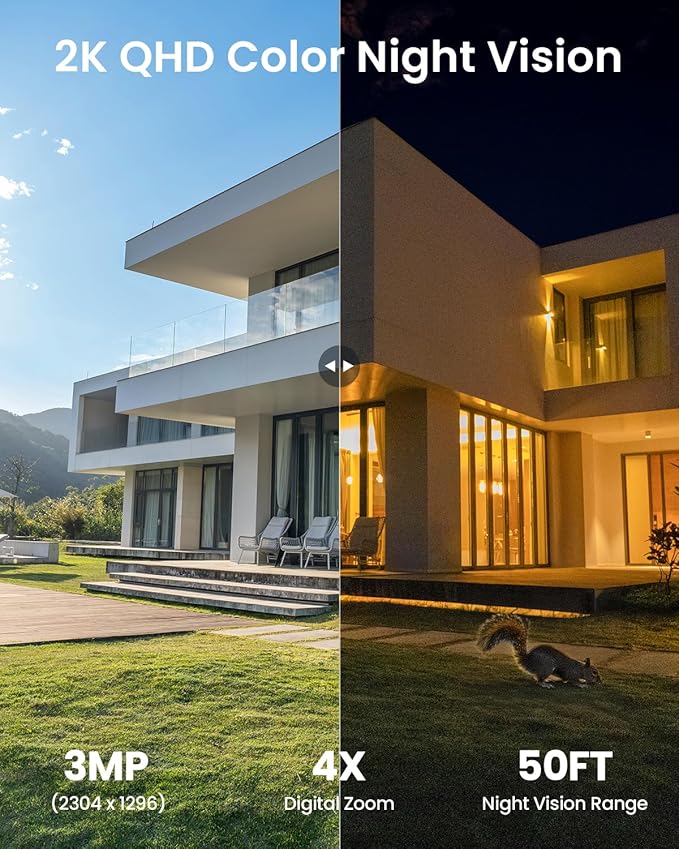 ieGeek 2 Pack Camera Outdoor Wireless, 2K Outside Cameras for Home Security, Embedded Solar Panel, AI Motion Detection, Smart Spotlight & Alarm, No Hub Needed