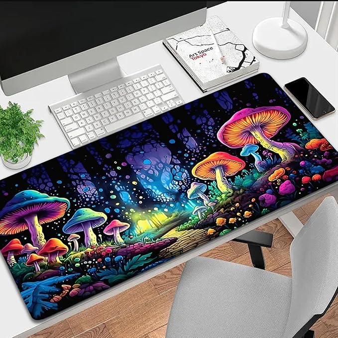 Gaming Mouse Pad, Blacklight Waterproof Large Non-Slip Rubber Base Mouse Mat, Glow in The Dark Desk Pad, 31.5 x 11.8 inches, Mushroom