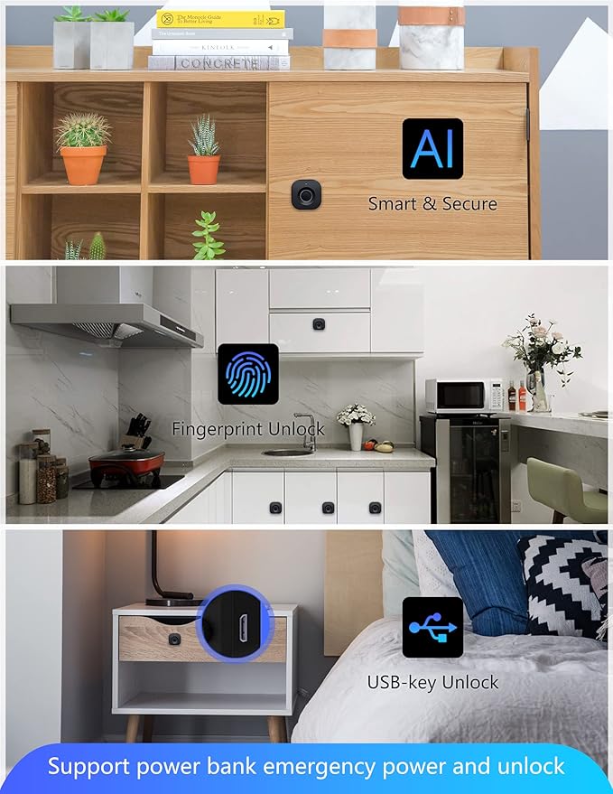 SUMNEW Fingerprint Cabinet Lock, Smart Biometric, Fit for Keyless Hidden File Drawer Wardrobe, Child Safety Electric Fingerprint Lock, DIY Wooden Furniture Privacy for Home Office