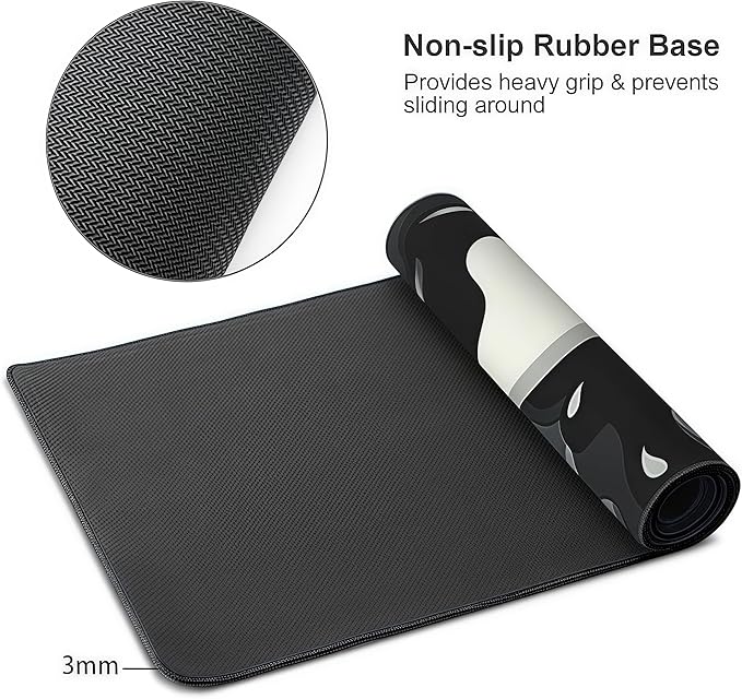 Extra Large Mouse Pad, Black and White Minimalist Pattern, 31.5 x 15.7 Inches, Rubber, Rectangular Desk Protector with Non-Slip Backing