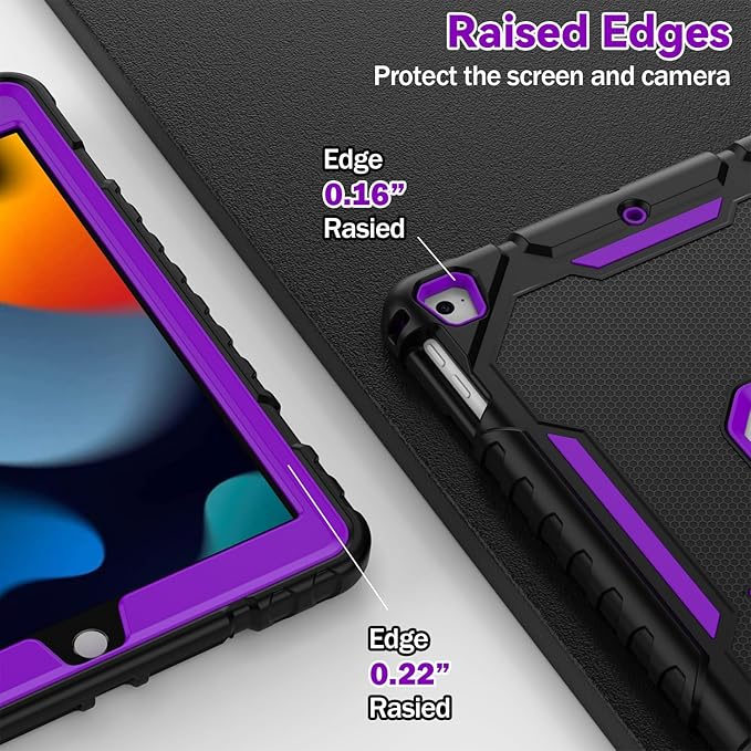 ZoneFoker 9.7" Case for iPad 6th/5th Generation 2018/2017, for iPad Air 2 / Air 1st / Pro 9.7, Heavy Duty Shockproof Protective 9.7 Inch Cover with Built-in Stand for i Pad 6 5 Gen(Black+Purple)