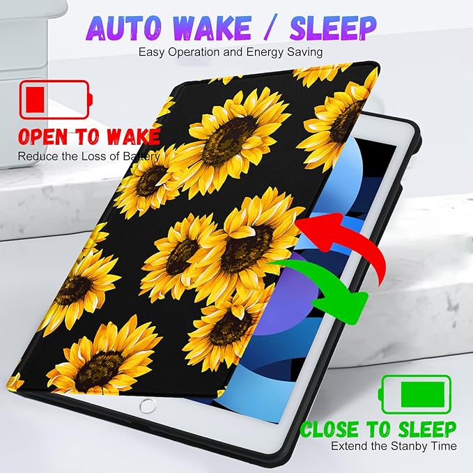 Uppuppy for Apple iPad Air 1st/2nd Gen,for iPad Pro 9.7''Case CuteWomen Girls Teens Girly Folio Sunflower Flowers Design Cover for iPad 5/6,Air 1/2,Pro 9.7,4-for iPad 9.7-Black Sunflower