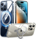 TORRAS Magnetic Ostand for iPhone 14 Pro Max Case [Military Grade Drop Tested & Compatible with MagSafe & Built in Stand] Translucent Slim Back Slim Protective Anti-Fingerprint 6.7" 2022, Clear