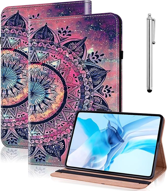 Case for iPad (A16) 11th Generation 11 Inch (2025), iPad 10th Generation 10.9 Inch (2022), Multi-Angle Viewing PU Leather Case with Elastic Band, Pencil Holder & Card Slots-Mandala