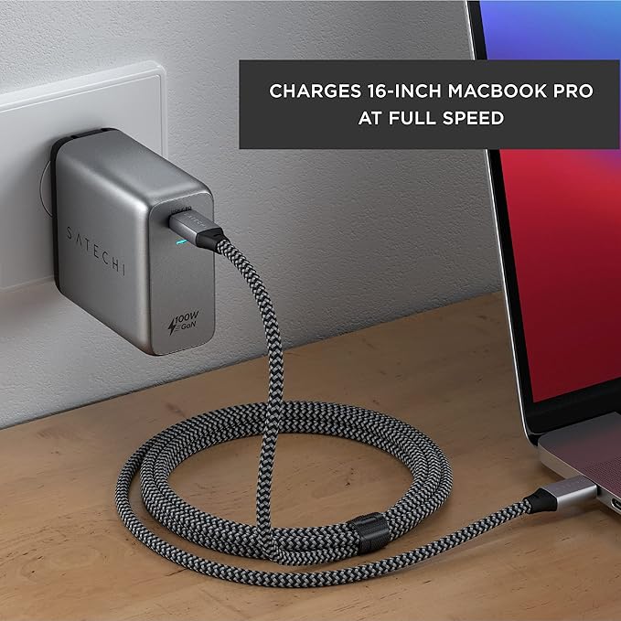 Satechi 100W USB C PD Wall Charger Block – Powerful GaN Tech – Compatible with MacBook Pro/Air M1 M2 M3 M5, 2021 iPad Pro M1, iPhone 16 Pro Max/16 Pro/16/16 Plus