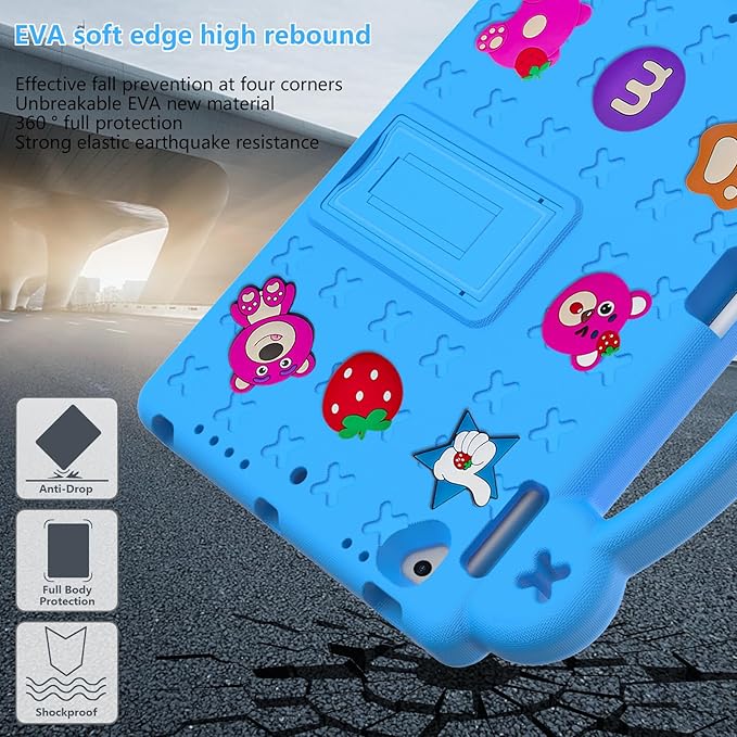 Dteck Kids Case for iPad 9.7 Inch 6th/5th Gen 2018/2017 & iPad Air 2/1 & iPad Pro 9.7,Strawberry Panda Shockproof Rugged Lightweight Pencil Holder Convertible Handles Stand Kid Friendly Case,Sky Blue