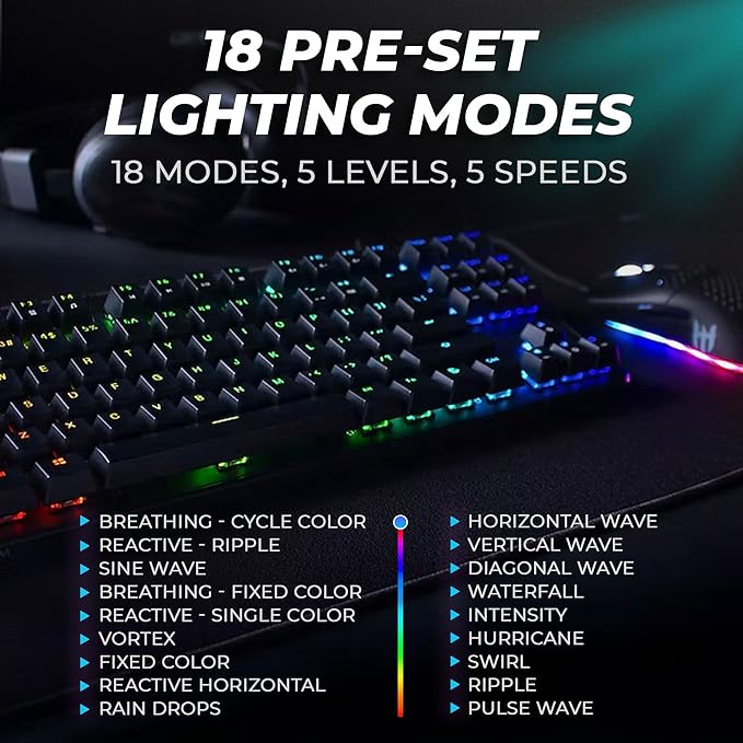 TECWARE Phantom+ 87 Mechanical Gaming Keyboard | RGB LED Backlit | Hot Swappable Wraith Red Switches | 87 Key TKL Layout | Thocky Sound Profile | Detachable USB-C Wired | Black