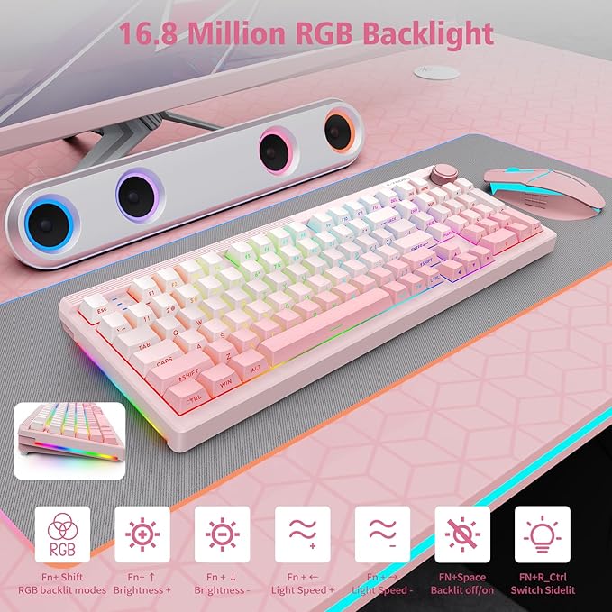 E-YOOSO Wireless Mechanical Keyboard, 96% Custom Gaming Keyboard with Knob, Creamy Sound, Number Pad, Hot Swappable Pre-lubed Linear Switches, RGB Backlit, 2.4GHz/Bluetooth/USB Wired, Pink