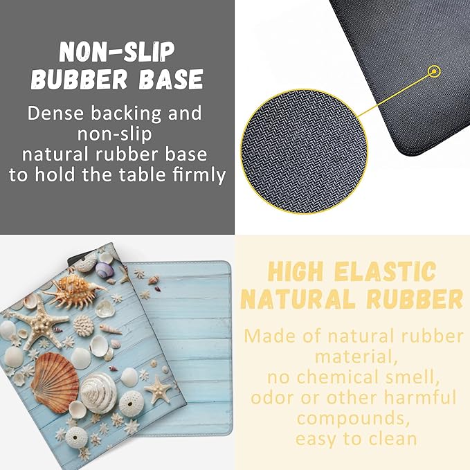 Large Mouse Pad Shells on Light Blue Wood Extended Gaming Mouse Pad Non-Slip Desk Mat with Stitched Edge Laptop Computer Keyboard Mousepad for Office Home 35.4" x 15.7"