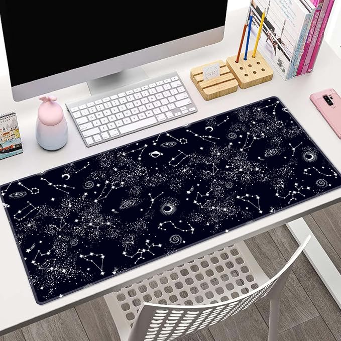 Desk Mat, Big Desk Pad, XL Extended Gaming Mouse Pad, Large Mouse Pad for Desk Rubber Base Mousepad with Stitched Edges, Keyboard Mouse Mat for Work, Game, Office, Home - Space Galaxy Constellation