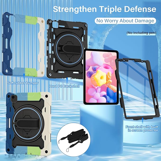 for iPad Pro 11 Case 4th 3rd 2nd 1st Gen (2022 2021 2020 2018) & iPad Air 5th 4th Generation 10.9 inch Case with HD Screen Protector, 360 Kickstand/Hand Strap, Pen Holder, Shoulder Strap