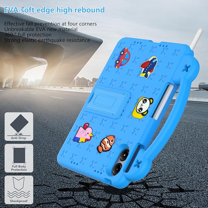 AKABEILA Compatible with Xiaomi Redmi Pad Pro 12.1 2024 Tablet Case, Kids Friendly Universal Lightweight Shockproof Protective Case with Shoulder Strap & Stand Handle Sky Blue