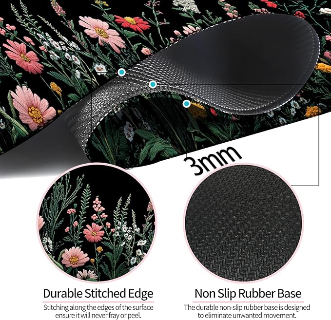 Pretty Wildflower Gaming Desk Mat, Computer Keyboard Large Extended Flowers Mouse Pad for Office and Home, 31.5×11.8 Inches, XL