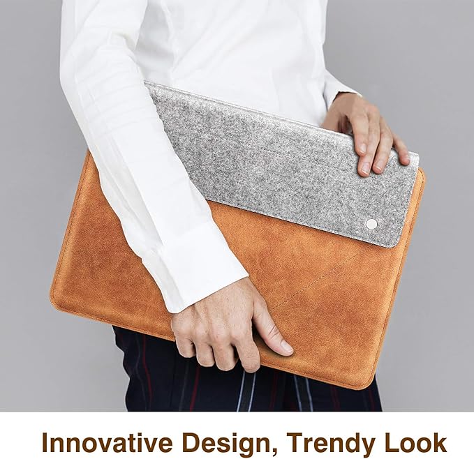 MoKo 13-13.3 Inch Laptop Sleeve Fits New 13-inch Mac Neo/Pro 13" M2/M1, MacPro 14", Mac Air 13.3", iPad Pro 13, Surface Pro 9/8 13", Felt & PU Leather Case Bag with Pocket, Gray&Brown