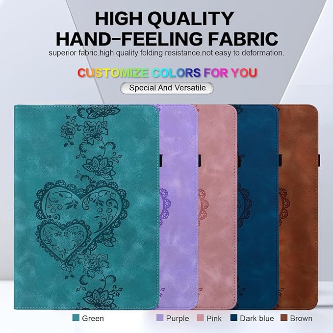 Case for iPad Air 13 inch M4 2026/M3 2025/M2 2024 with Pencil Holder & Card Slots & Hand Strap, Embossed PU Leather Stand Magnetic Shockproof Cover Case for iPad Air 13-Green