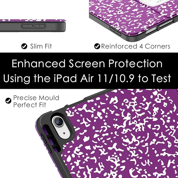 Soke Case for New iPad Air 11 Inch (M4/M3/M2, 2026-2024), iPad Air 5th/4th Generation 10.9 Inch (2020-2022) with Pencil Holder, Soft TPU Back Cover & Auto Sleep/Wake, Book Purple