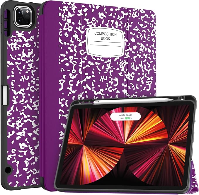 Soke for iPad Pro 11 Case (M2) 2022/2021/2020 with Pencil Holder - [Full Body Protection + Apple Pencil Charging + Auto Wake/Sleep], Soft TPU Back Cover for 2022 iPad Pro 11 inch(Book Violet)