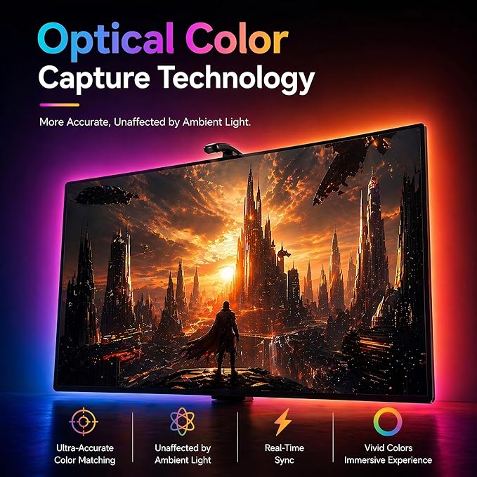 AOC TV Backlight Sync to Screen, Behind TV LED Changing Lighting for 75-85 Inch TVs, RGB LEDs Strip Lights with Sensor for Home Decorations Smart App Control, Movie Game Music & DIY Mode, 18.0FT