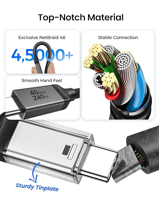 Silkland USB4 for Thunderbolt 4 Cable 1.6FT, 40Gbps Data Transfer, 240W, 8K@60Hz, Short Thunderbolt Cable 0.5M, USB C Data Cable Compatible with Thunderbolt 3, SSD, Hub, Dock, iPhone 17,MacBook