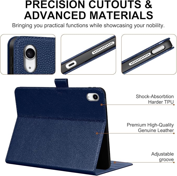 Genuine Leather Case for iPad Air 11" M4 2026/M3 2025/M2 2024, 5th/4th Gen 10.9" | with Pencil Holder and Adjustable Stand, Magnetic Closure, Auto Wake/Sleep Cover | Blue