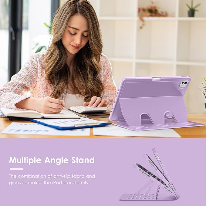 VIKESI Case for iPad Pro 11 inch (M5/M4) 2025/2024,Multiple Angles Stand Cover,Soft Back,Pencil Holder,and Auto Sleep/Wake,Lilac