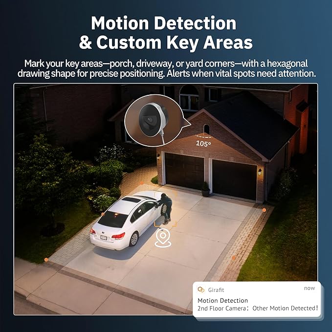 Girafit 2K 3MP Window Camera with 20°Tilt Angle Camera for Second Floor,2.4GHz/5GHz WiFi Cameras for Home Security,ChroMax AI Color Night Vision,Security Camera for Outdoor Monitor,Motion Detection