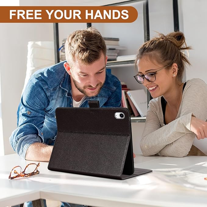 Genuine Leather Case for iPad 11th Gen 11" (2025/A16) & 10th Gen 10.9" (2022) | Slim Protective Cover with Adjustable Stand, Magnetic Closure, Auto Wake/Sleep, Premium Leather | Dark Brown