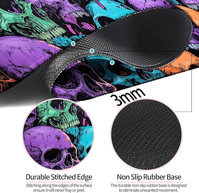 RGB Scary Skull Gaming Desk Mat, Computer Keyboard Large Extended Cool Multi-Color Skull LED Mouse Pad for Office and Home, 31.5×11.8 Inches, XL