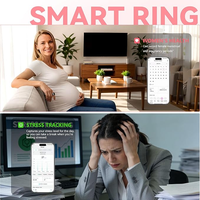Smart Ring for Women & Men, Health & Fitness Tracker with Heart Rate/Sleep Monitoring/Blood Pressure, 5ATM Waterproof, Activity Trackers with Free App, Valentine's Day Gifts for Women
