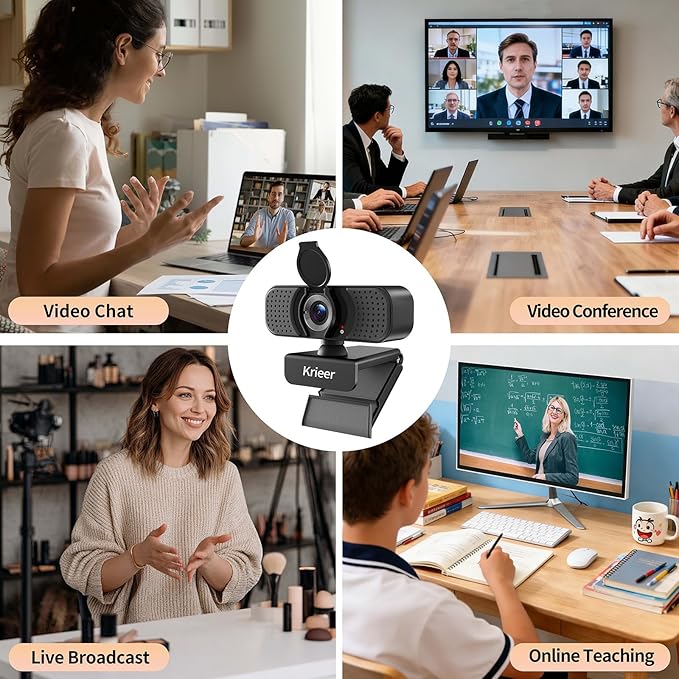 1080P Hd Webcam with Dual Mics &Rotatable Tripod,Privacy Cover for Pc/Laptop, Usb Computer Camera Plug & Play with Auto Light Correction for Video Calls, Live Streaming Gaming & Online Meetings