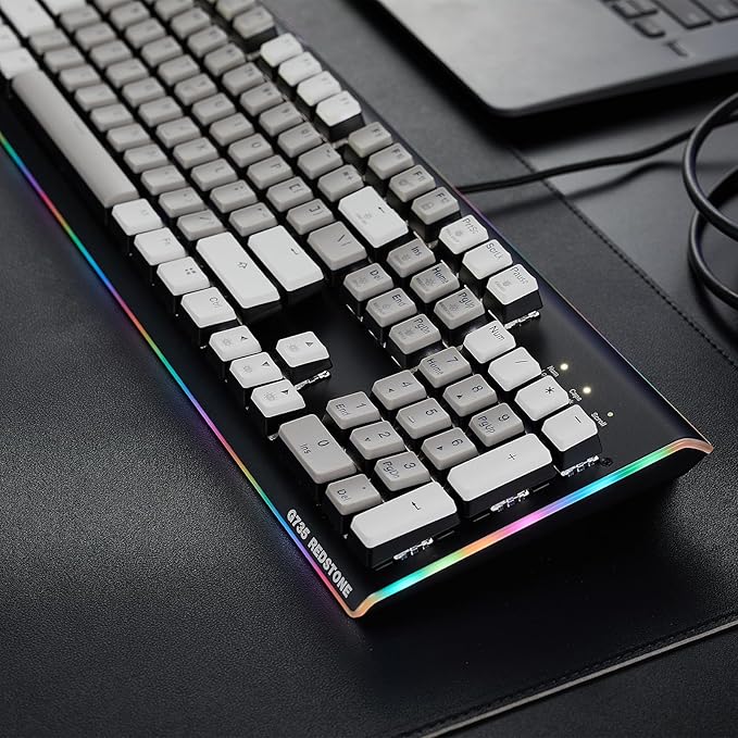 Hexgears GK735 Wired Full Size Mechanical Keyboard, Aluminum Housing Built for Gamers w/Kailh Box Brown Switch, White Backlit + Surrounded by RGB Light Strip, 104 Keys Gaming Keyboard for PC/Mac