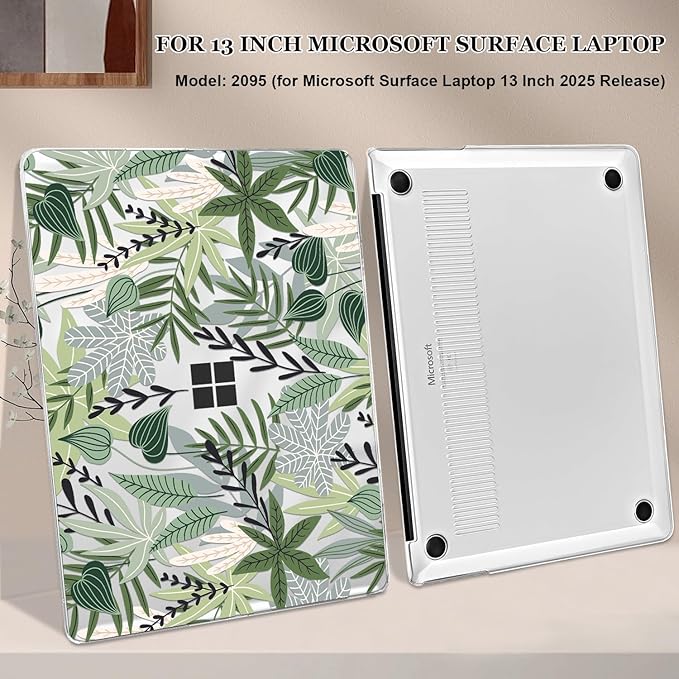 Case for 13-inch Microsoft Surface Laptop Copilot+ PC 2025 (Model 2095), Printed Pattern Ultra-Slim Plastic Hard Shell Case Protective Cover, Tropical Green Leaves