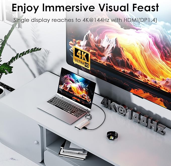 WAVLINK 8 in 1 USB C Hub with M.2 NVMe/SATA SSD Enclosure 10Gbps, 4K@144Hz HDMI, USB-C/A 10Gb, 100W PD, Aluminum Alloy USB C Enclosure for M.2 NVMe SATA SSD for M1/M2/M3/M4 MacOS Systems