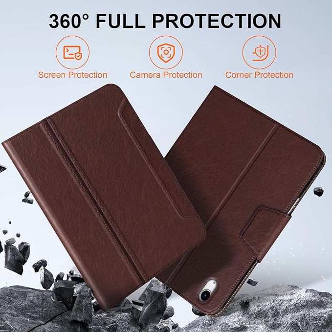 Case for iPad 12th/11th Gen 11 Inch 2026 & iPad 10th Gen 10.9 Inch, with Pencil Holder, Auto Wake/Sleep, Adjustable Stand, Protective Leather Folio with Buckle Red Brown