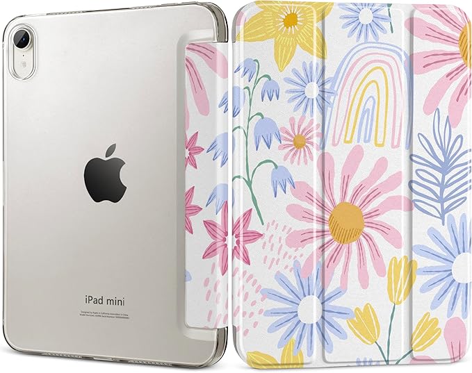 DONGKE for iPad mini 7 (A17 Pro) 2024 & iPad mini 6 2021 8.3 Inch, Slim Foldable Stand Hard PC Translucent Back Shell Smart Cover for iPad mini 7th/6th Generation [Auto Wake/Sleep] - Colorful Florals