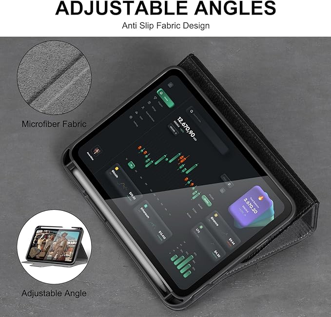 Gexmil Premium Leather Case for iPad mini 7 (A17 Pro) 2024 / iPad mini 6 Generation 2021 8.3 Inch,Pencil Holder, Magnetic Closure,Shockproof Cowhide Cover,Adjustable Stand,Sanded Black