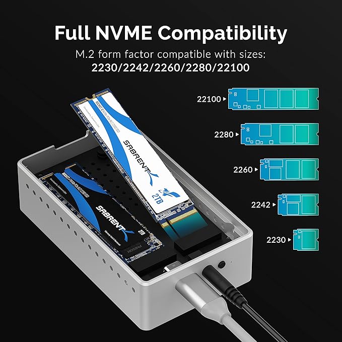 SABRENT Tool Free USB Type C Dual Docking Station for PCIe NVMe M.2 SSDs with Offline Cloning Function (EC-SSD2)