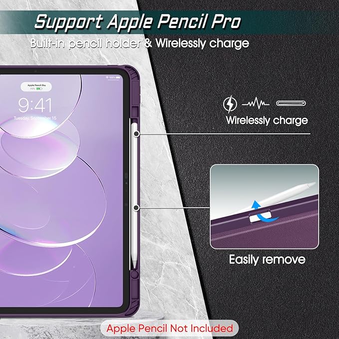 Fintie Magnetic Stand Case for iPad Pro 13-inch (M5) 2025 / (M4) 2024 - Multiple Angles Shockproof Rugged Soft TPU Cover with Pencil Holder, Auto Sleep/Wake, Purple