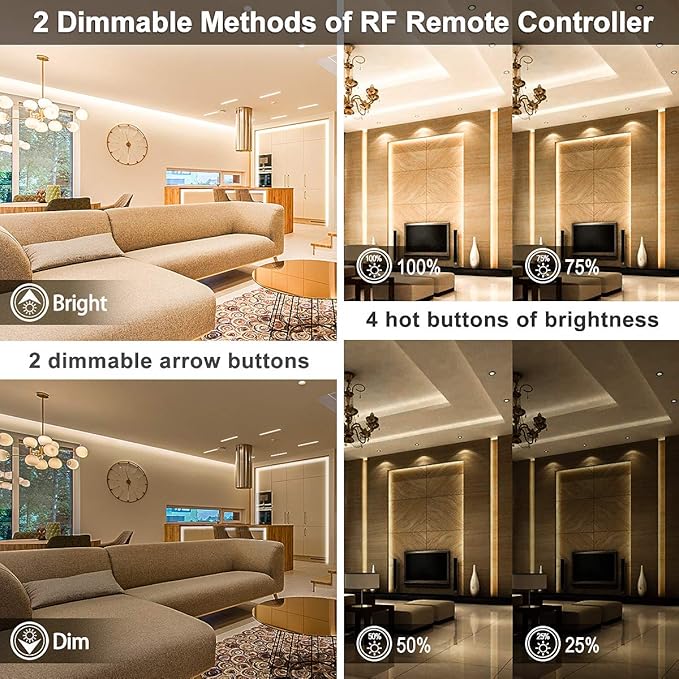 MY BEAUTY LIGHT LED Strip Lights Warm White,32.8ft Dimmable LED Light Strip with RF Remote,600 Bright 3000K 2835 LEDs,Plug-in Adhesive Rope Lights with Timing Mode for Living Room Bedroom Kitchen