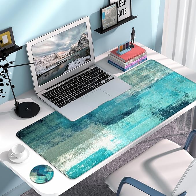 Large Gaming Mouse Pad with Coaster, Desk Matt for Desktop, Desk Pad, Mouse Pads Mat, Stitched Edges Big Extended Mousepad for Computer Keyboard Laptop Office Decor, 31.5'' x15.6''-Abstract Colors