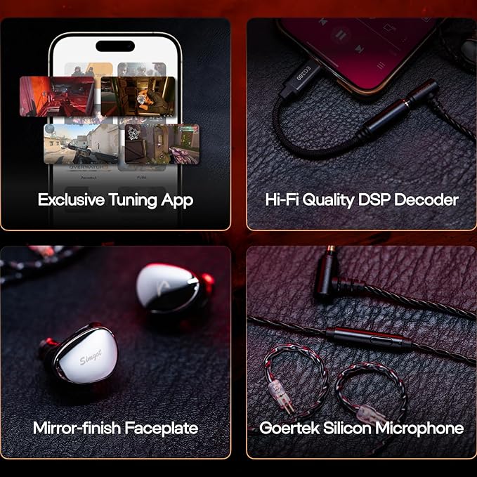 Linsoul SIMGOT EG280 in Ear Monitor, 1DD+1 Planar HiFi IEM, Wired Gaming Earphone with Microphone, 1.7m Long Detachable 2Pin OFC Cable, with USB-C Adapter, for FPS Games and Audiophile Musician