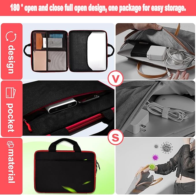 Hseok Laptop Case 13.3-14 Inch Sleeve,TSA Shockproof Computer Handbag,Compatible with MacBook Neo/Pro 14 M5/M4/M3/M2/M1,All Models 13.3" MacBook Air/Pro,XPS 13/14,Most 13-14 Notebooks,Red Edge