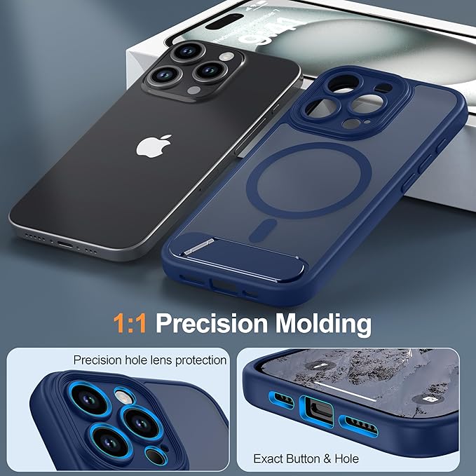 Magnetic Compatible with iPhone 15 Pro Case, [Built-in Kickstand][Full Camera Protection][Compatible with MagSafe][Anti-Fingerprint] Shockproof Phone Case for iPhone 15 Pro 6.1",Blue