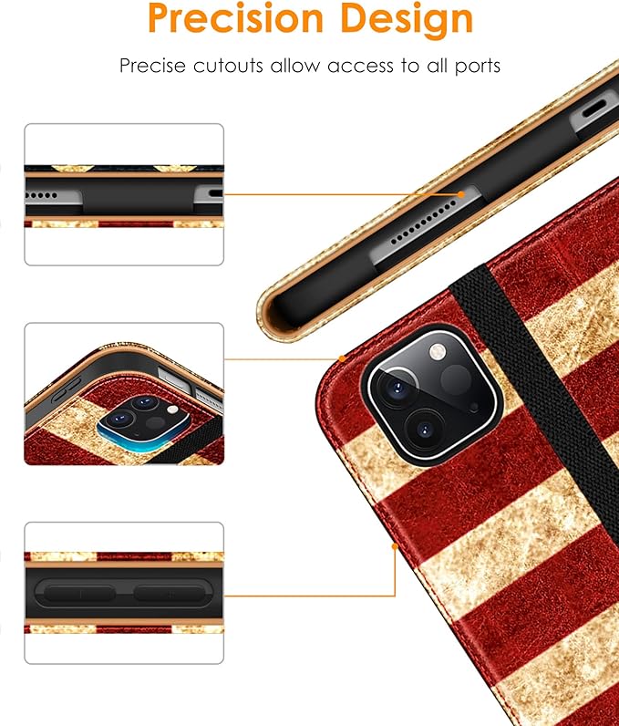 DTTO Case for iPad Pro 11 Inch 4th / 3rd / 2nd / 1st Generation 2022/2021/2020/2018,Premium PU Leather Folio Stand Cover with Hand Strap, Auto Wake/Sleep,Multiple Viewing Angles, US Flag
