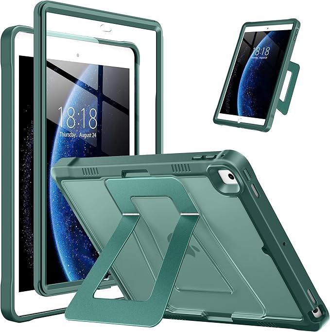 DTTO Case for iPad 6th/5th Generation 9.7 Inch 2018/2017, Adjust Kickstand Freely, Built-in Screen Protector, Frosted Full-Body Shockproof Protective Cover for iPad Air 2 / Pro 9.7, Midnight Green